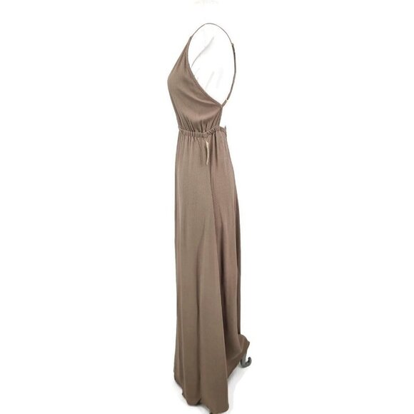 New Flynn Skye Solid Taupe Brown Maxi Dress Womens M Spaghetti Strap - Picture 3 of 6